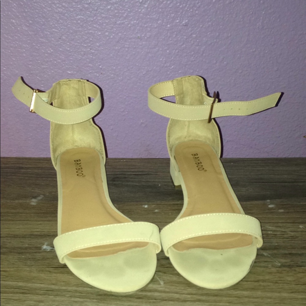 Tan Heeled Sandals , strap around ankle